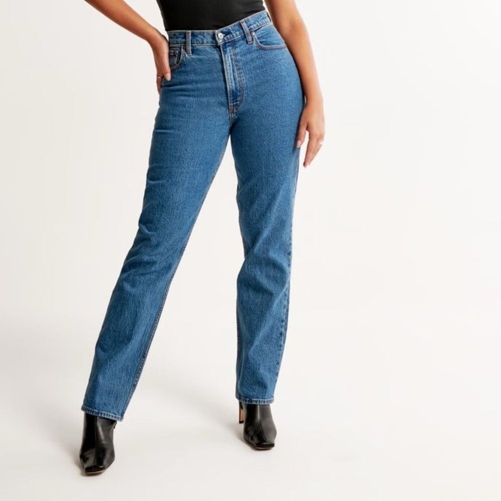 Abercrombie & Fitch The 90's Straight Ultra High Rise Blue Wash 24‎ Long Casual